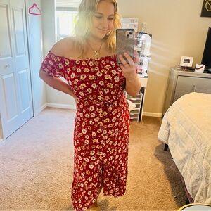 Red Floral Off-Shoulder Dress